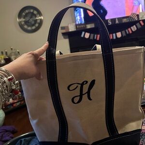 Ll Bean Tote Bag - Large Zipper - Navy Monogrammed with H